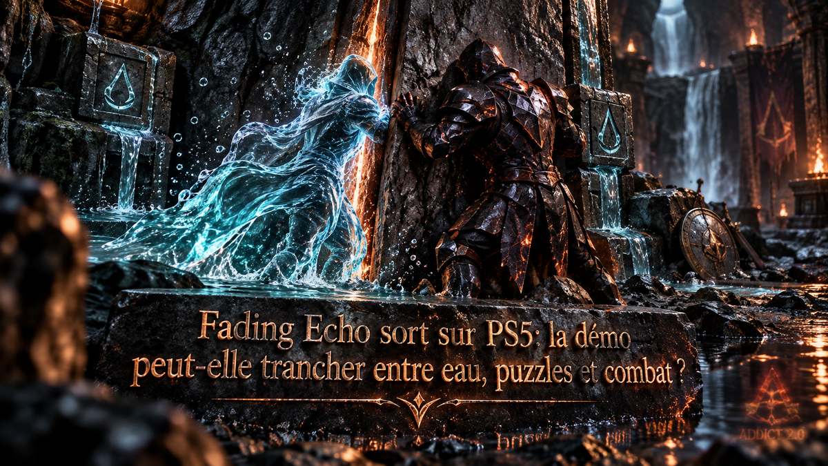 Fading Echo présenté autour de la forme Æther, avec un passage étroit qui oppose mouvement liquide, puzzles et combat