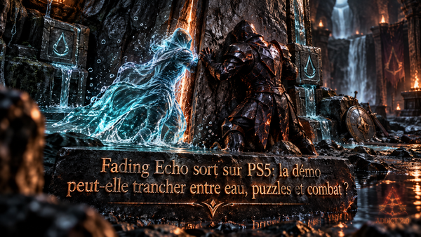 Fading Echo présenté autour de la forme Æther, avec un passage étroit qui oppose mouvement liquide, puzzles et combat